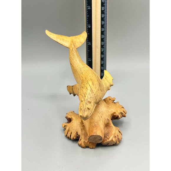 Handcarved Wooden Whale Sculpture 6.5" Wide Rustic Animal Decor Artist Signed - Picture 8 of 9